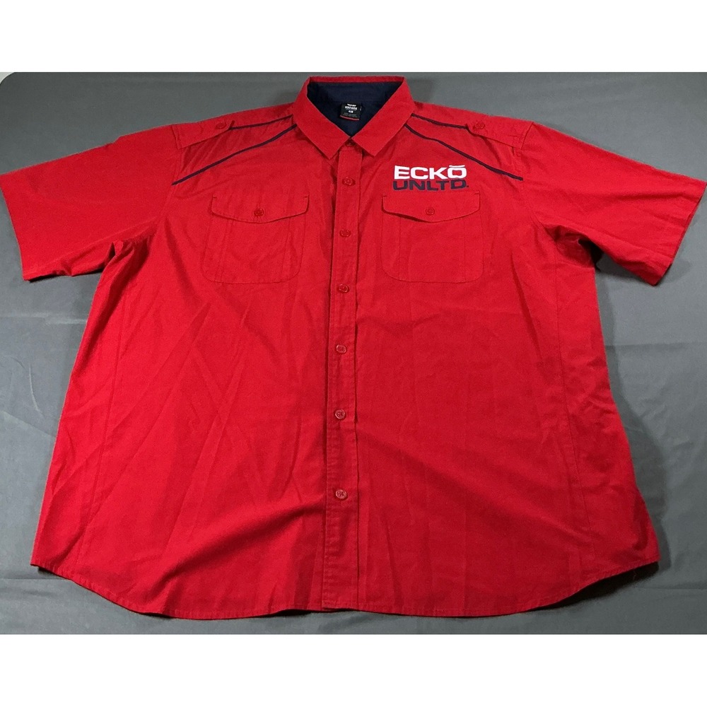 Ecko Unltd Mens Red Short Sleeve Button Down Shirt Embroidered Logo 4XB Big Tall
